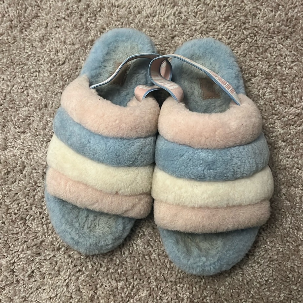 UGG pink white blue slippers women’s size 8